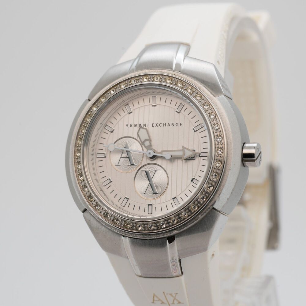 Armani Exchange AX5057 34mm Quartz Watch White Strap Crystal Bezel Working